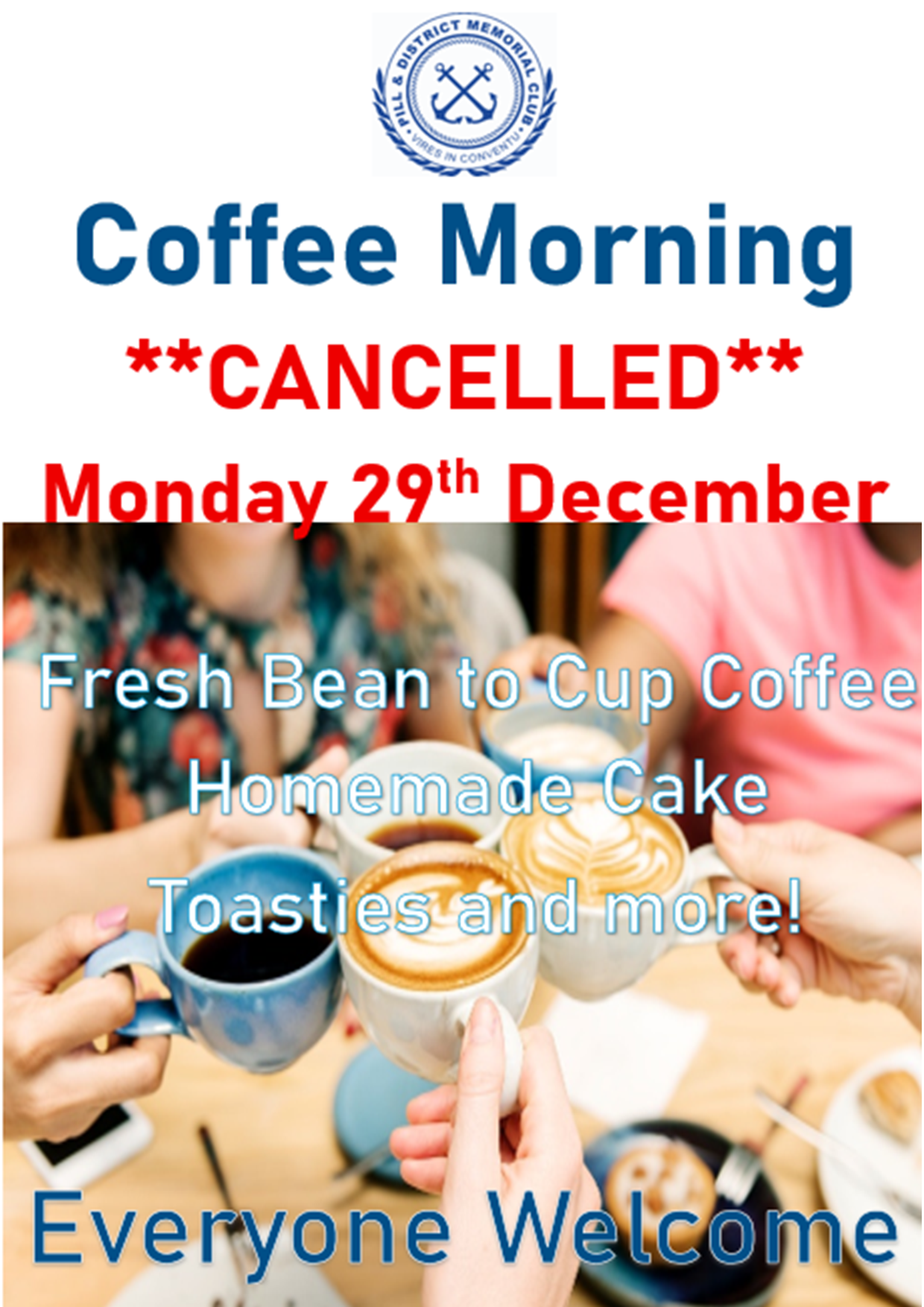 **CANCELLED** Monday 29th December Coffee Morning